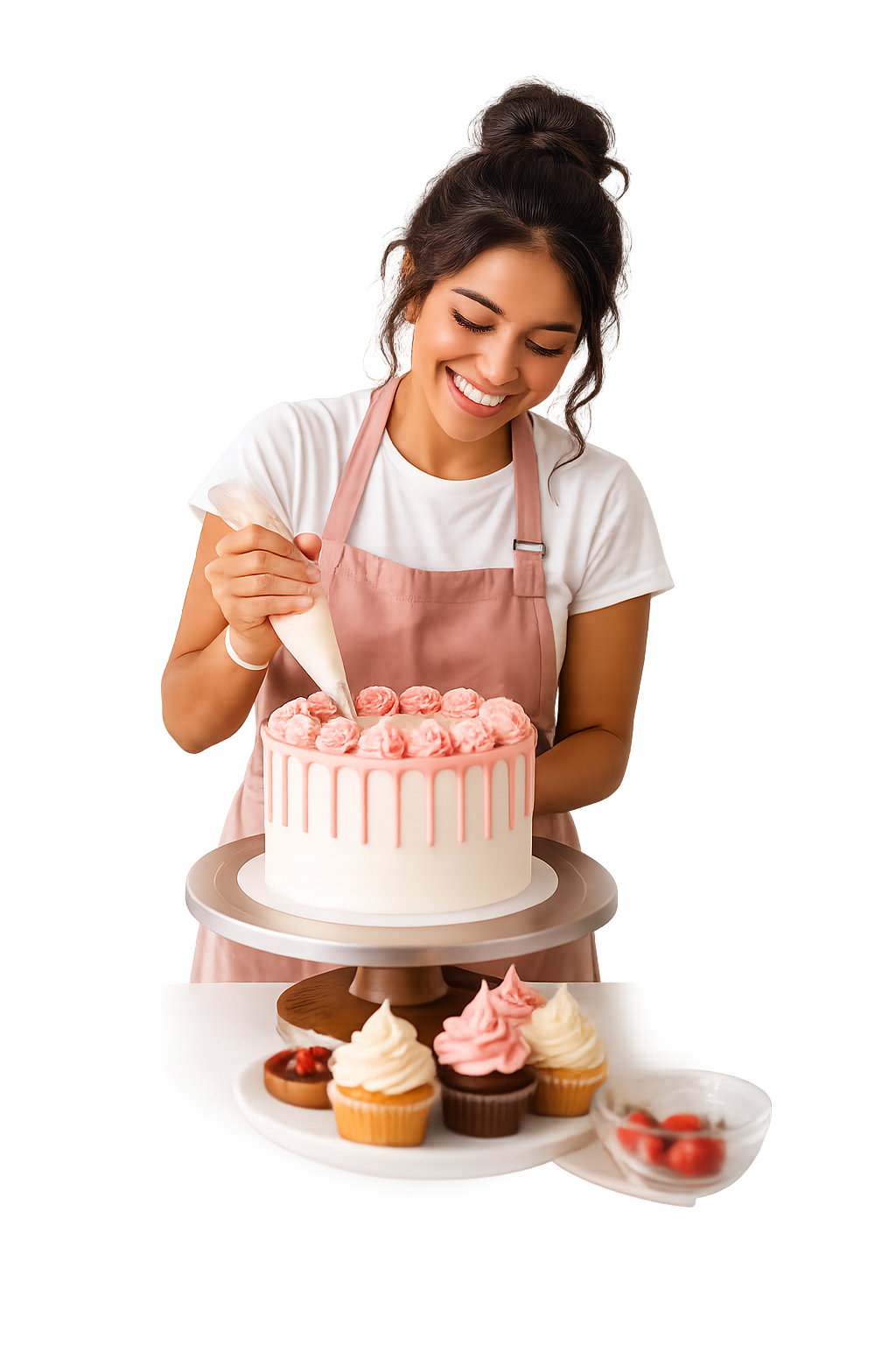 Baker decorating a cake